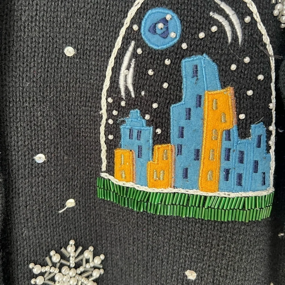 All Points by Reference Points Christmas Beaded Sweater Cardigan